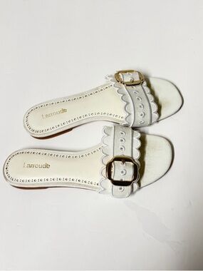 Larroude Ivy Broderie Flat Slide Sandals